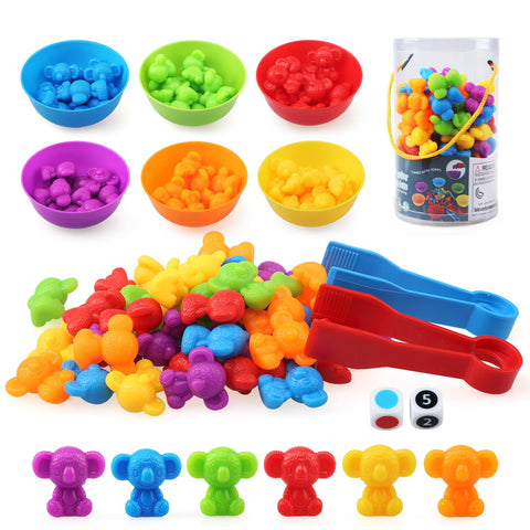 LEADSTAR Montessori Counting Toys, 58pcs Rainbow Counting Koalas with Matching Bowl Dices and Tweezers, Montessori Sorting Toys Perfect Math Skills Games Educational Toys Gifts for 3 4 5 6 Years Old