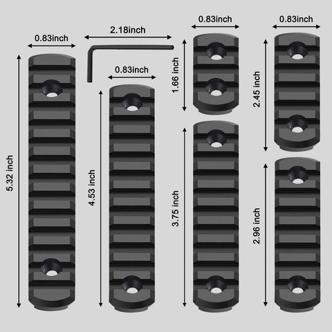 Bontok Single Picatinny Aluminum Accessory Rail Set for Mlock 3 5 7 9 11 13 Slots with 13 T-Nuts & Screws, 6 Allen Wrench-Rounded Corner