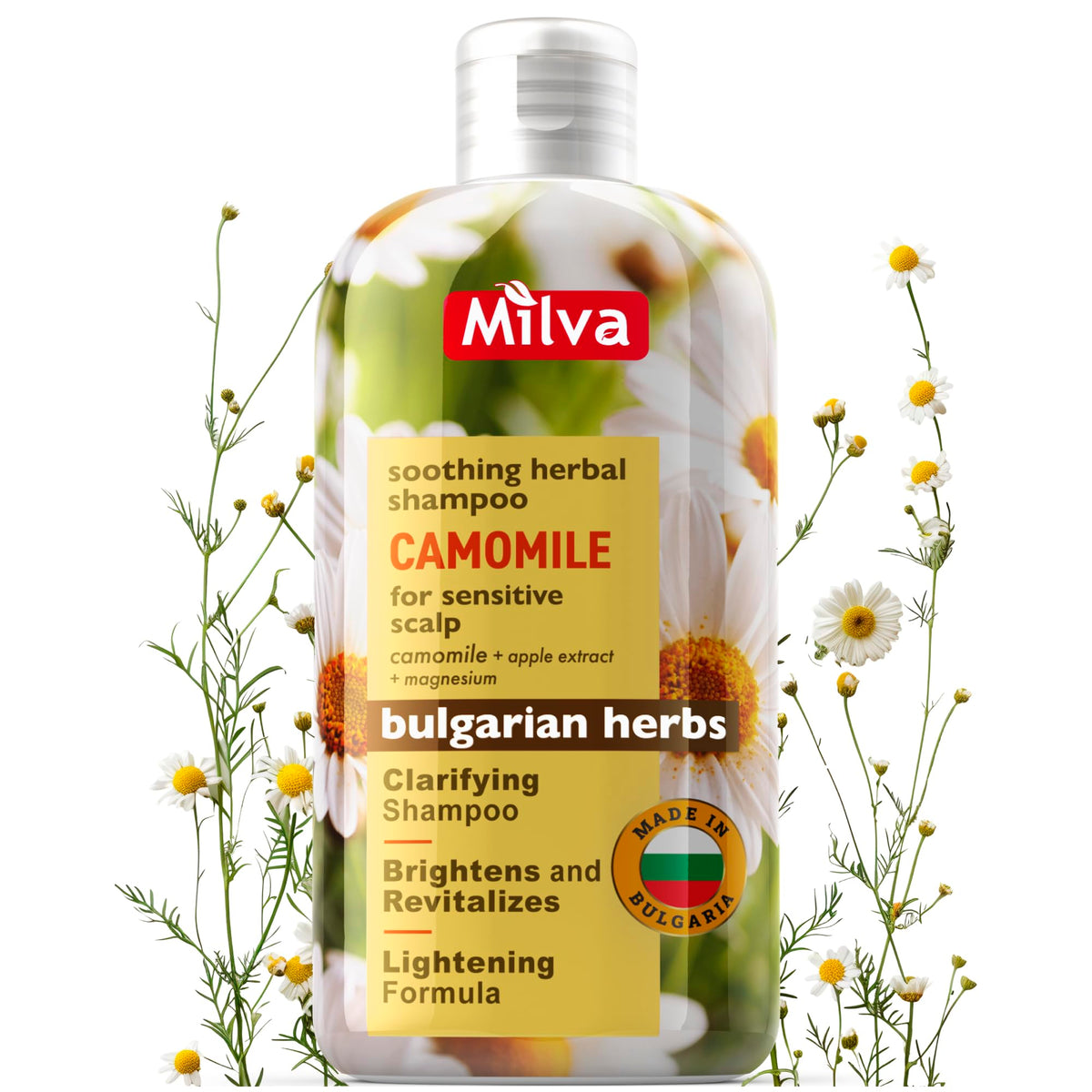 Milva Chamomile Shampoo with Magnesium & Apple Extract - Natural Hair Lightening Shampoo for Blonde Hair - Clarifying Shampoo for Dry Scalp - Itchy Scalp Treatment - Deep Cleansing Shampoo - 200 ML