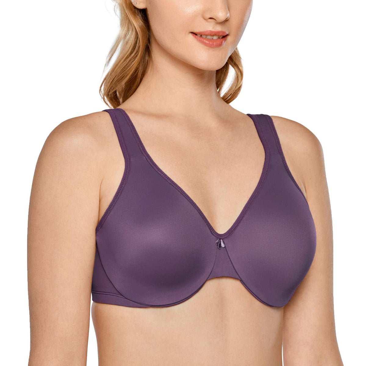 DELIMIRA Women's Minimizer Bra Plus Size Underwire Smooth Full Coverage Seamless Bras Black Violet 34C