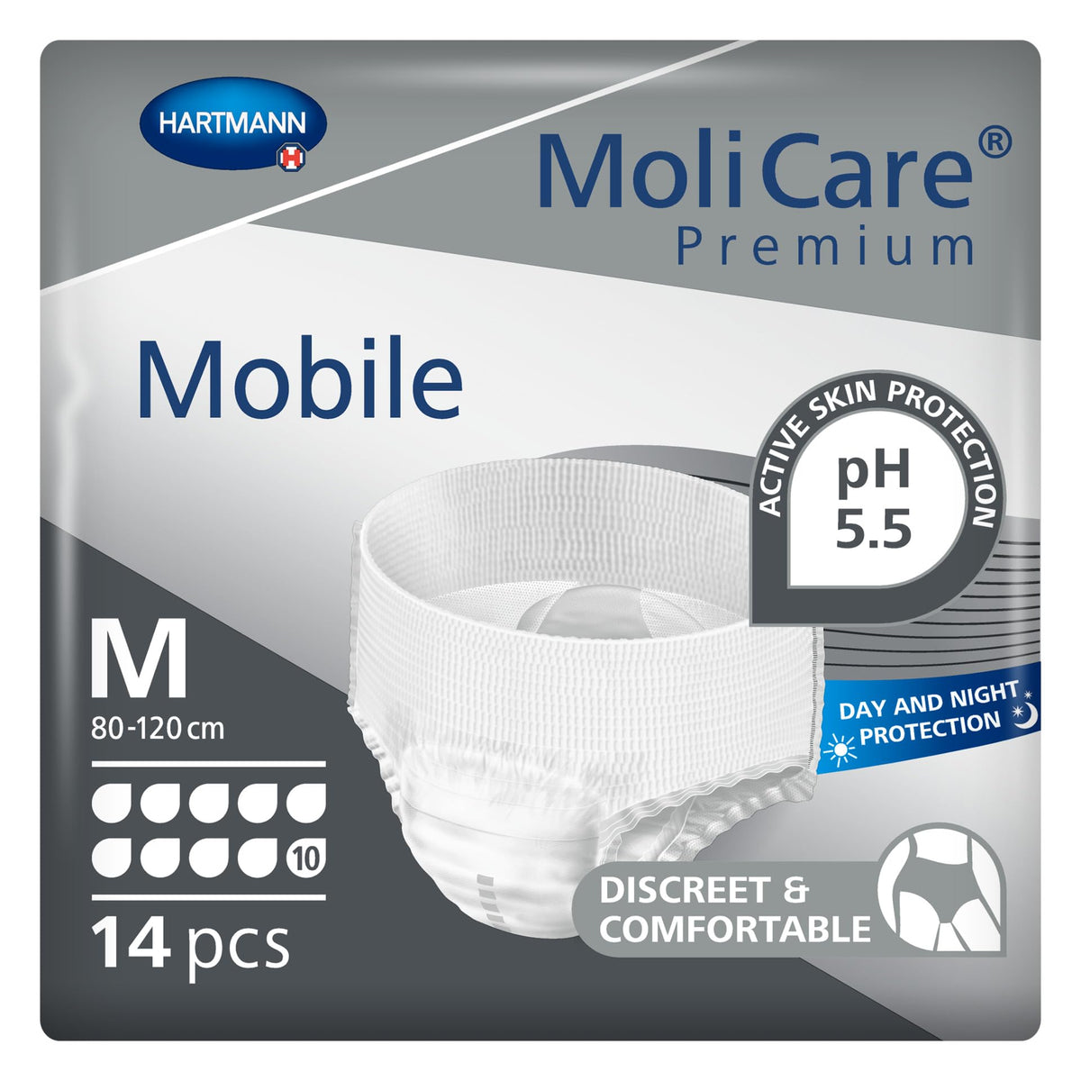 MoliCare Premium Mobile Disposable Underpants: Discreet Usage for Woman and Men with Incontinence; 10 Drops, Size M, Pack of 14