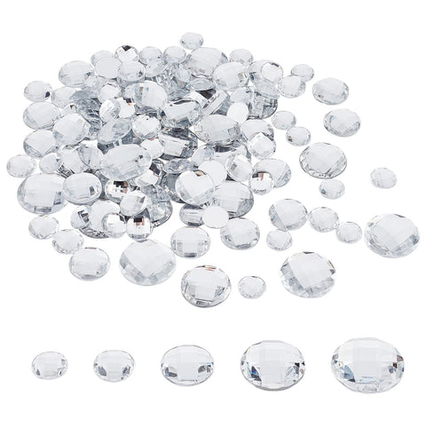 FINGERINSPIRE 170Pcs Flat Back Round Acrylic Rhinestone 5 Sizes (12mm 14mm 18mm 22mm 25mm) Circle Gems with Container Clear Cosplay Costume Gems Acrylic Rhinestone for Costume Making Cosplay Crafts