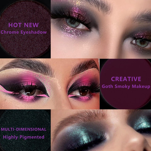Afflano Goth Purple Multichrome Eyeshadow Palette Shimmery, Duo Chrome Purple Pink Eye Shadow Palette Highly Pigmented, Holographic Black Red Metallic Glitter Violet Smoky Eye Makeup Palette
