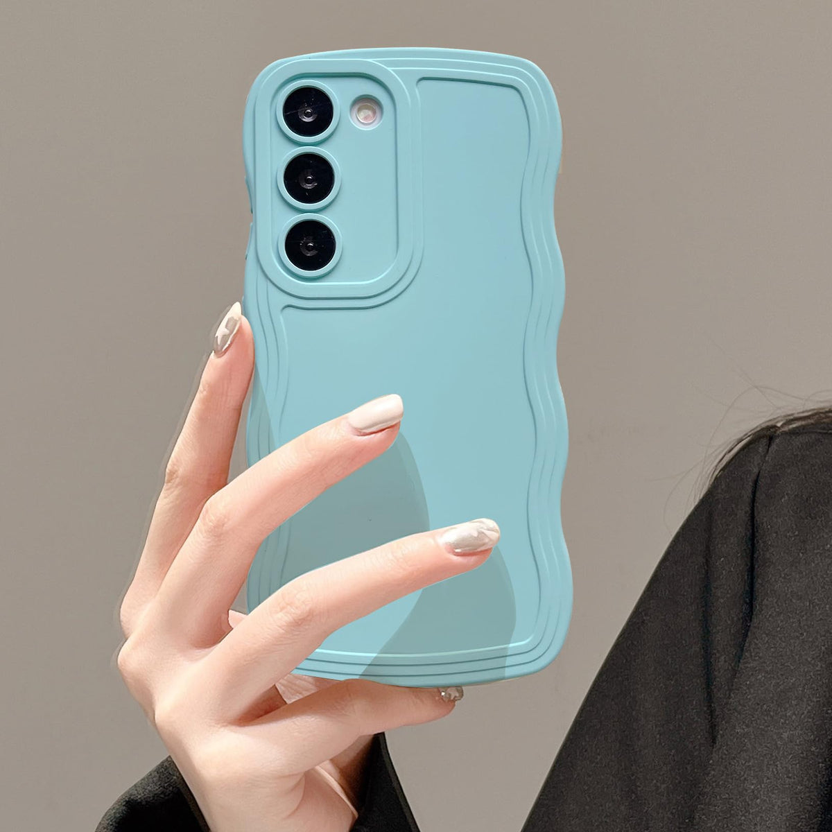 UEEBAI Wave Frame Case for Samsung Galaxy A14 5G Phone Case,Cute Wave Frame Slim Fit Shockproof Phone Bumper Cover Soft Pretty Curly Wavy Case Anti-Scratch TPU Case - Mint Green