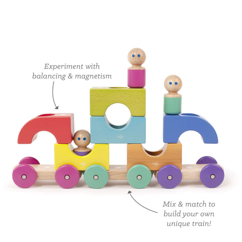 12 Piece Tegu Magnetic Tram Building Block Set, Rainbow