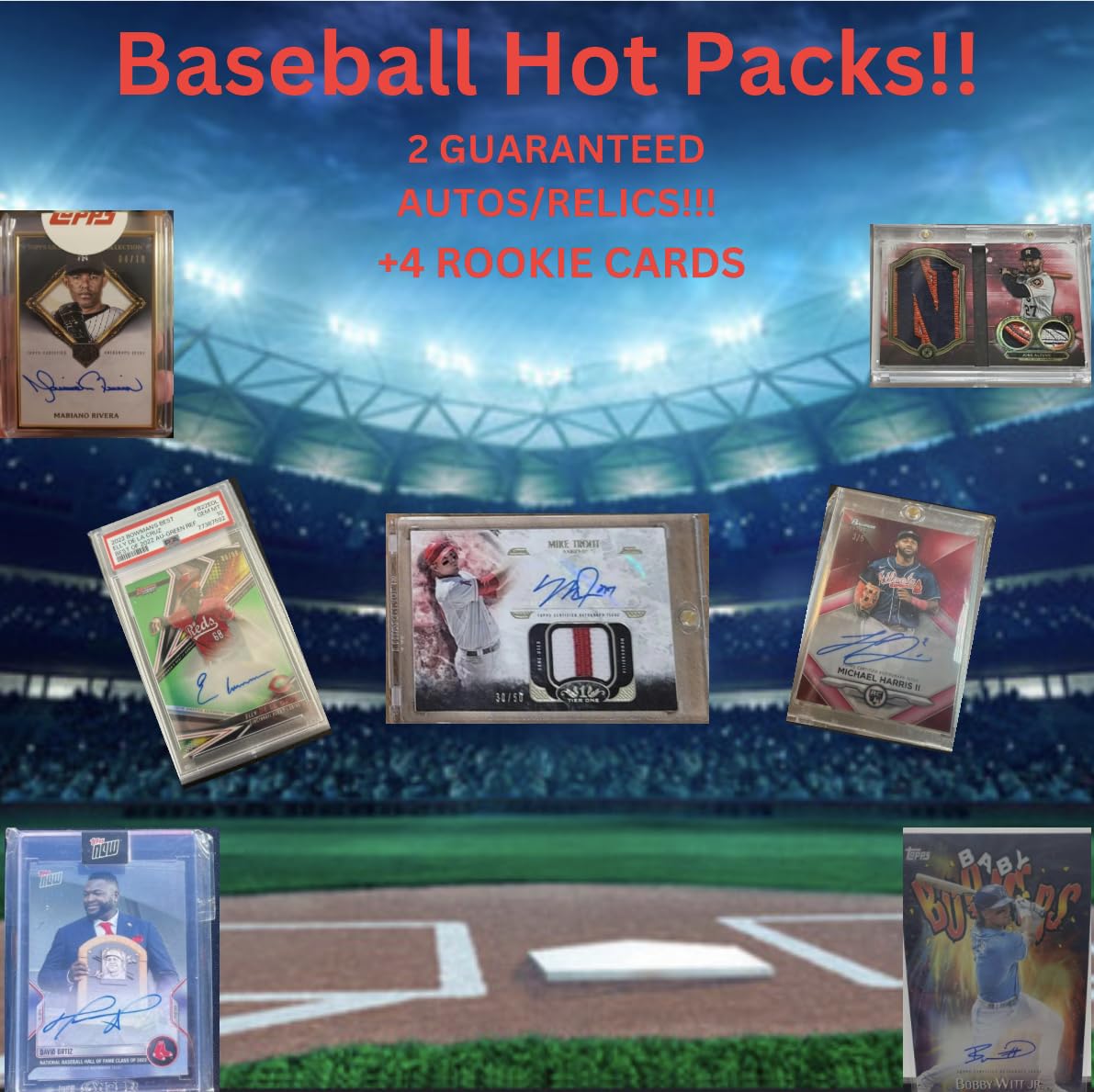 Baseball Mystery Hot Pack - 15 Cards with 4 Rookies and 2 Autos/Relics