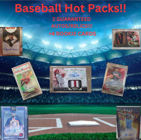Baseball Mystery Hot Pack - 15 Cards with 4 Rookies and 2 Autos/Relics