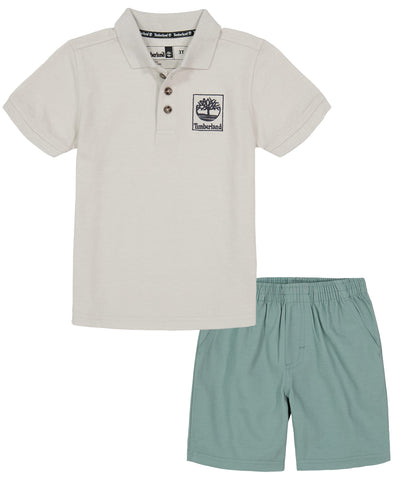 Timberland Boys 2 Pieces Short Set, Pumice Stone/Mineral Blue, 12M US