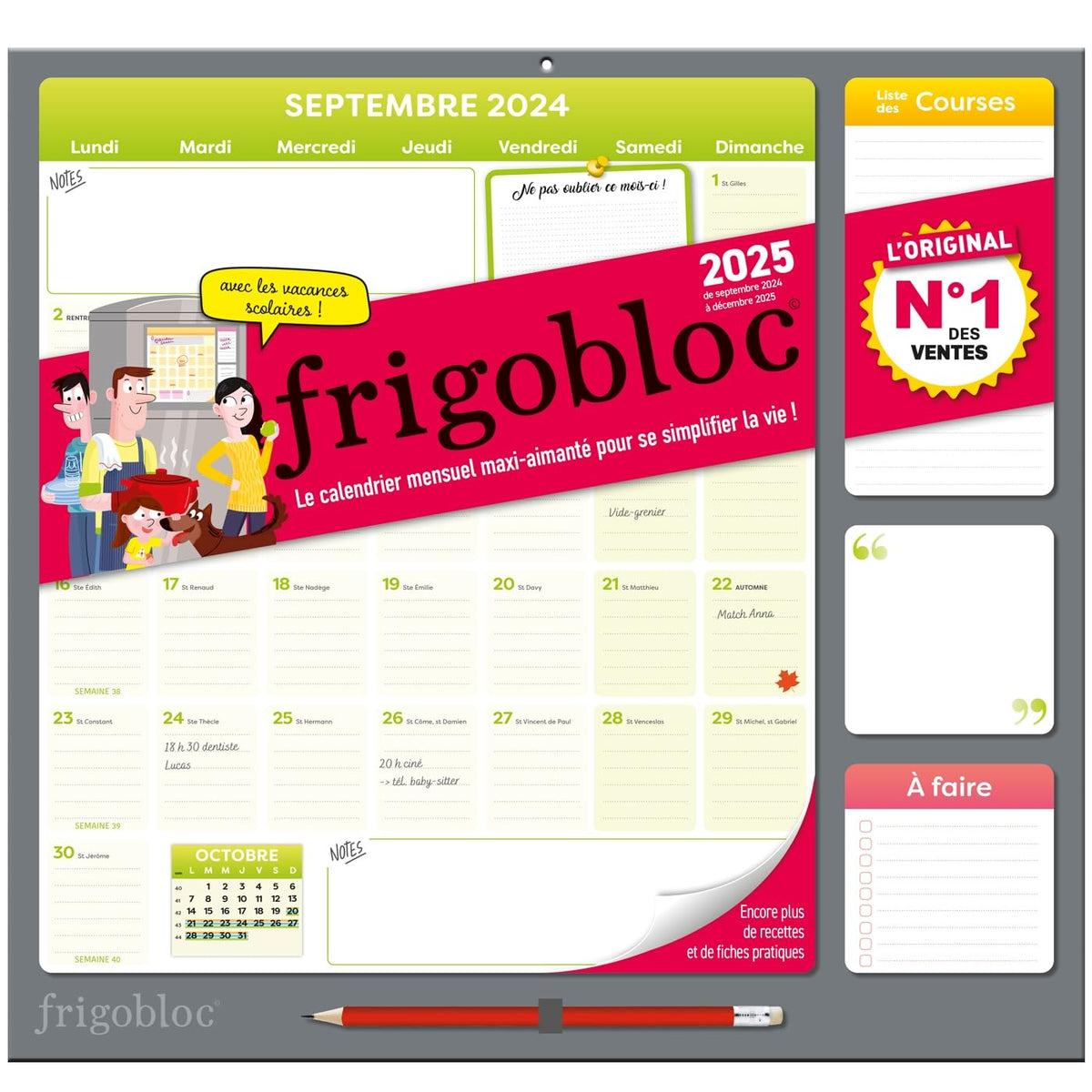 Frigobloc Mensuel 2025 - Calendrier d'organisation familiale / mois (de sept. 2024 Ã  dÃ©c. 2025)