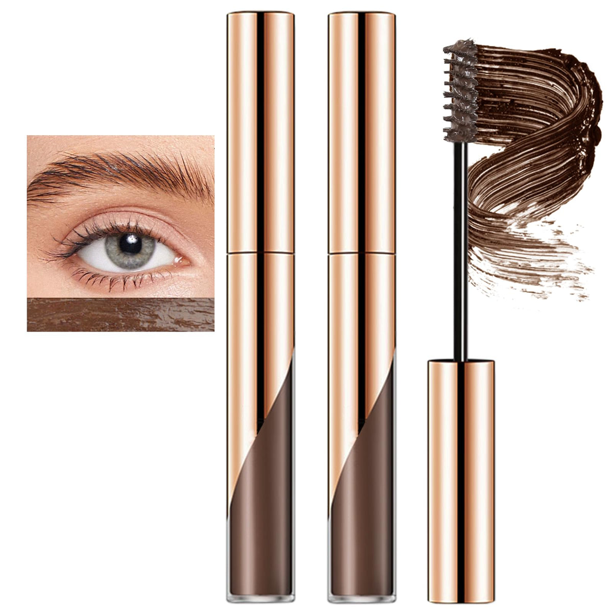 Jutqut 2PCS Waterproof Eyebrow Gel, Eyebrow Tinted Brow Gel, Tinted Thickening Brow Mascara, Brow Fast Sculpt, Transfer-proof, Brush to Fill in Eyebrows 02# Light Brown