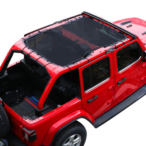 Sunshade for 2018-2023 Jeep Wrangler JLU 4 Door Full Length Mesh Sun Shade, JL Unlimited, Sport, Sport S, Sahara, Rubicon Sunshade Bikini Soft Top Cover Net, Blocks UV, Wind, Noise, Black