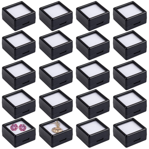 Framendino, 20 Pack Black Gemstone Display Boxes Square Jewelry Show Box Loose Diamond Display Cases Containers Holder with Lids for Gems Coins Jewelry