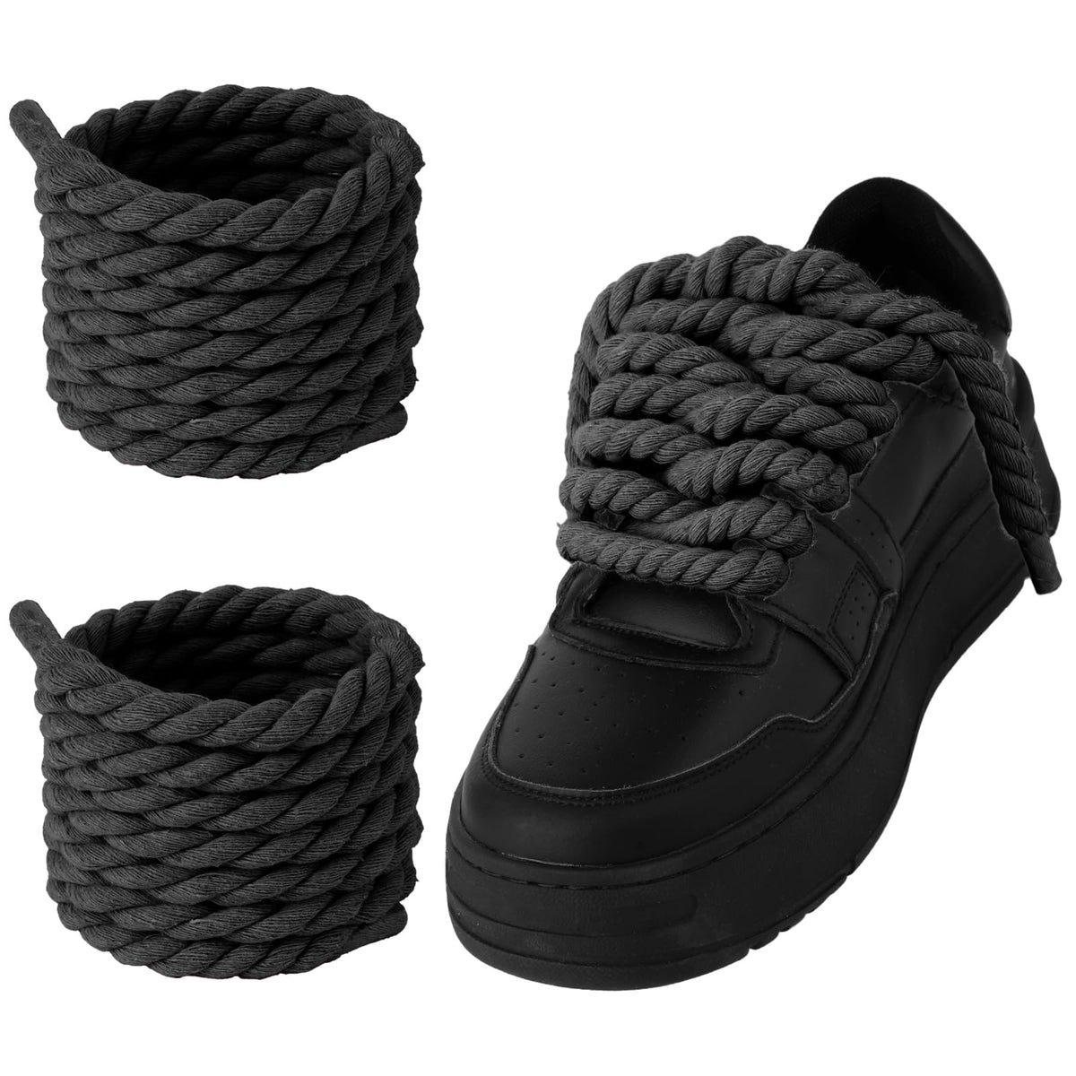 Thick Rope Shoe Laces for A F-1, 1 Pair Round Cotton Chunky Twisted Shoelaces Replacement for A F-1 (black)