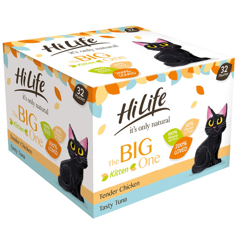 HiLife its only natural The Big Kitten One Complete Wet Kitten Food (1 to 12 months), Tender Chicken Pate/Tasty Tuna, Grain Free & Made With 100% Natural Ingredients (32 Pouches x 70g)