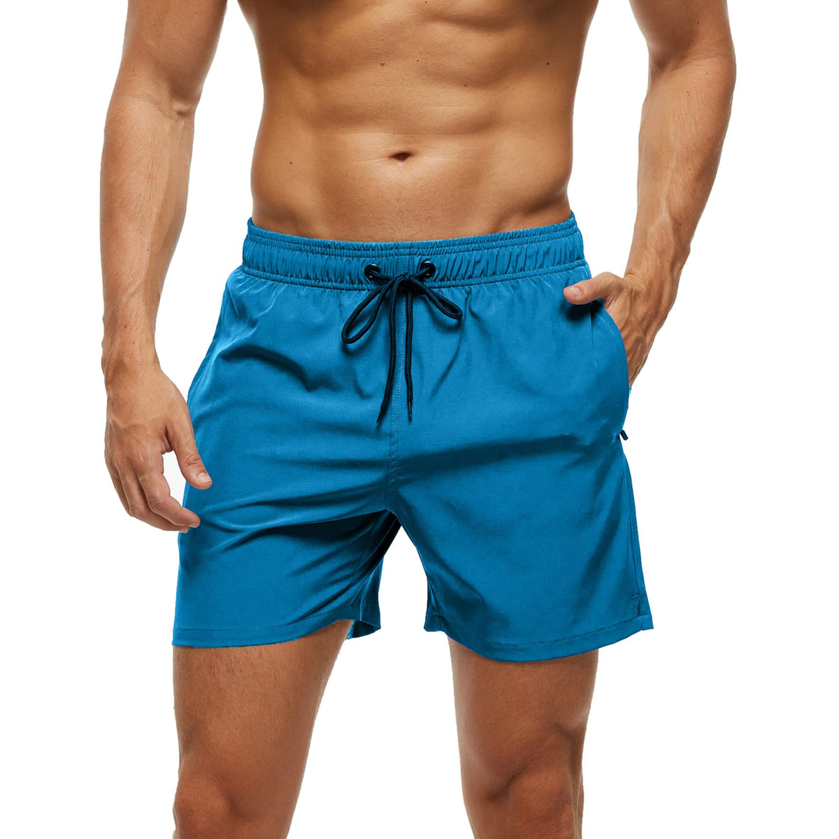 Shorts for Men Casual Swimming Trunks Swim Gym Athletic Workout Running Hiking Bike Sport Golf Basketball Lounge Clothes Summer Beach Board(L, Peacock Blue)