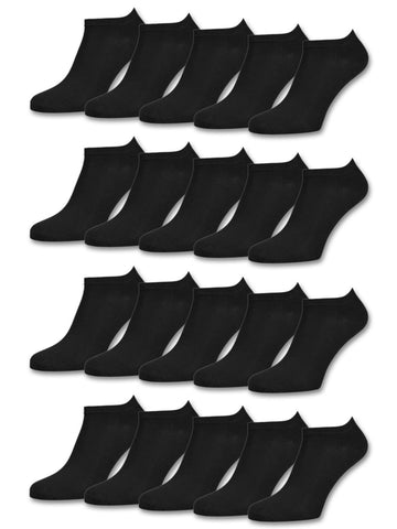 10 | 20 | 30 Pairs Ankle Socks/Sneaker Socks for Women & Men in Black & White Size 3-14 (9-11, 20 Pairs | Black)