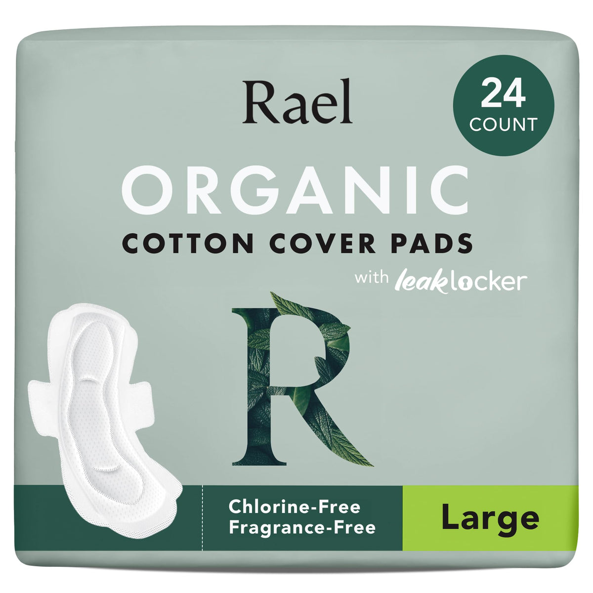 Rael Organic Cotton Cover Sanitary Towels - Heavy Absorbency, Ultra Thin Period Pads with Wings for Women, Unscented, Hypoallergenic, Vegan (Large, 24 Count)