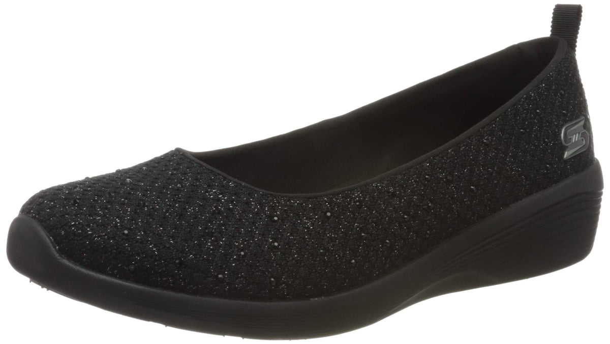 Skechers Women's Arya Sweet Glitz Slip On Trainers, Black Black Metallic Knit Black Gunmetal Trim BBK, 9.5