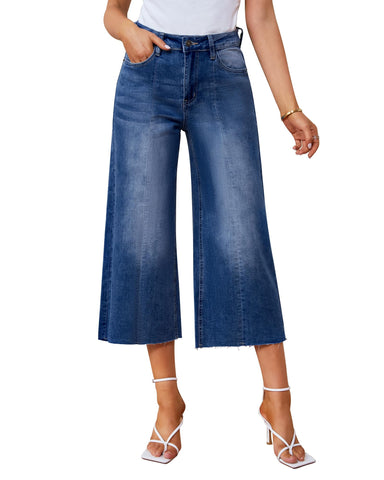 luvamia Wide Leg Jeans Woman Womens Jeans Blue Jeans for Women Capri Pants for Women Mom Jeans Women Capris for Summer Womens Jeans High Waisted Size Medium Size 8 10