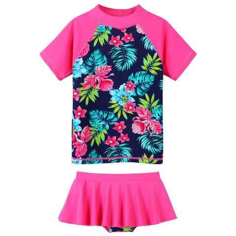 ZNYUNE Kids Girls UPF 50+ UV Sun Protection Rash Guard Swimsuit Long Sleeves Flower Summer Swimming Beach Costume S343_NavyFlower_14A