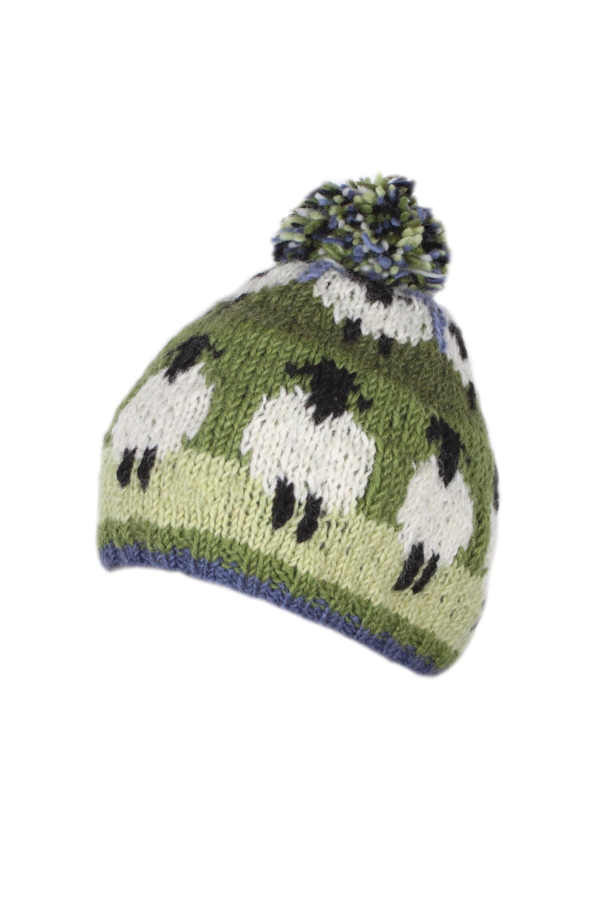 Pachamama Women Wool Bobble Beanie Hat Handknitted Cute Sheep Design Multicoloured One Size Handmade Extra Warm