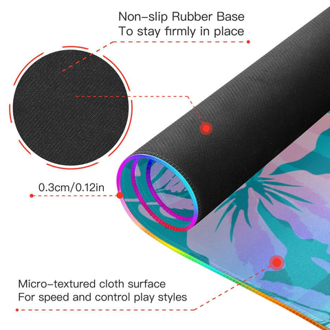 Blue Pink Flowers Wireless Charging Mouse Pad for Mobile Phone Extra Large Gaming Mousepad with 13 Lighting Modes Computer Mat for Gaming MacBook PC Laptop Desk Home Office