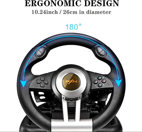 PXN V3II Gaming Steering Wheel with Pedal PC Steering Wheel 180 Degree racing Wheel for PC, PS3, PS4,Xbox One, Xbox Series X/S, N-Switch?Black?