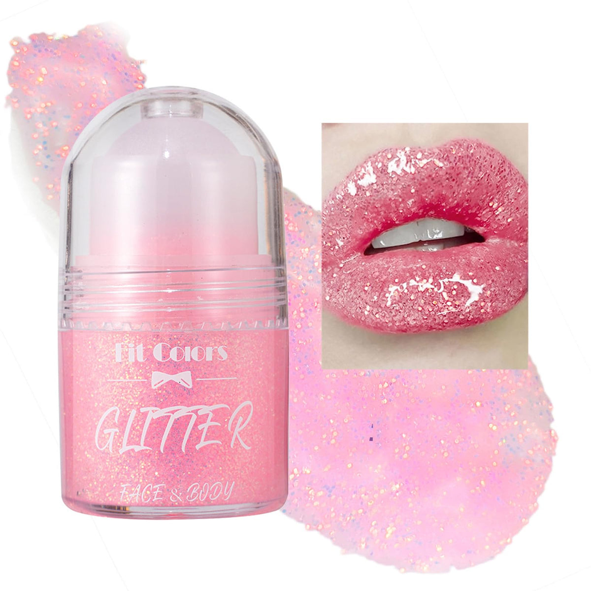 Roll-on Holographic Body Glitter Gel for Body Face Hair, Mermaid Makeup Festival Rave Accessories, Holographic Hair Glitter Gel, Festival Party Body Shimmer Glitter Makeup (Pink)