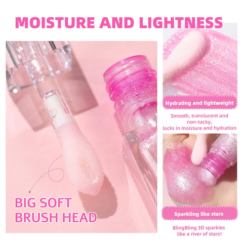 Erinde Magic Color Changing Lip Oil, Moisturizing Lip Glow Oil, Plumping Shimmer Big Brush Tinted Lip Balm Lip Care, Long Lasting Nourishing Non-sticky Fresh Texture Lip Gloss Lip Balm