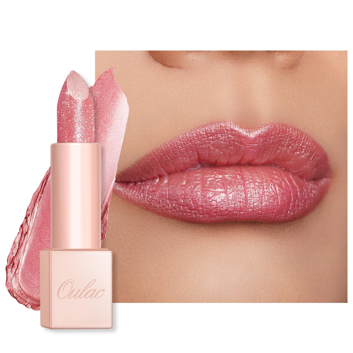 Oulac Pink Shimmer Lipstick for Women-Moisture Tinted Lip Balm for Dry Lips, Glitter Surface, Creamy Formula, Hydrating & Smooth, Infused with Shea Butter, Vegan, Clean Beauty (PG03) Pink Jewel