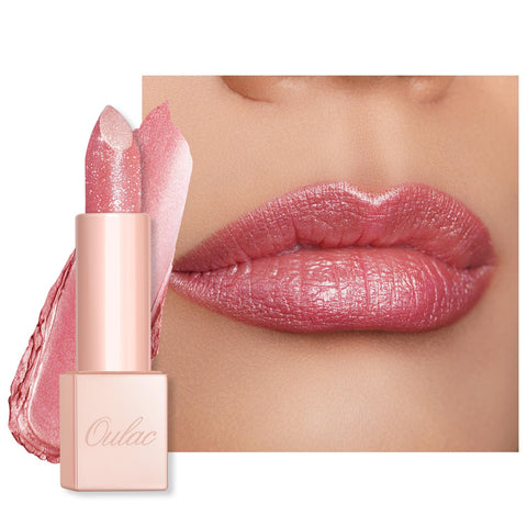 Oulac Pink Shimmer Lipstick for Women-Moisture Tinted Lip Balm for Dry Lips, Glitter Surface, Creamy Formula, Hydrating & Smooth, Infused with Shea Butter, Vegan, Clean Beauty (PG03) Pink Jewel