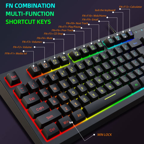 CCYLEZ RGB Bright Backlight Mechanical Gaming Keyboard87 Keys Wired Mechanical Keyboard Compact Two Color Injection Keycaps Keyboard for Win for OS for Android