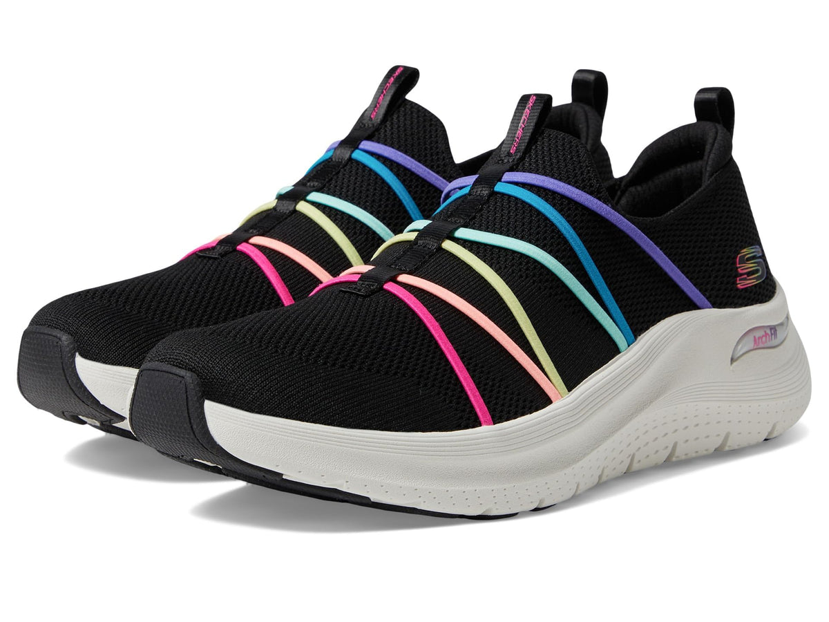 Skechers Sport Women's Women's Arch FIT 2.0-Colorful Road Sneaker, BKMT=Black/Multi, 9