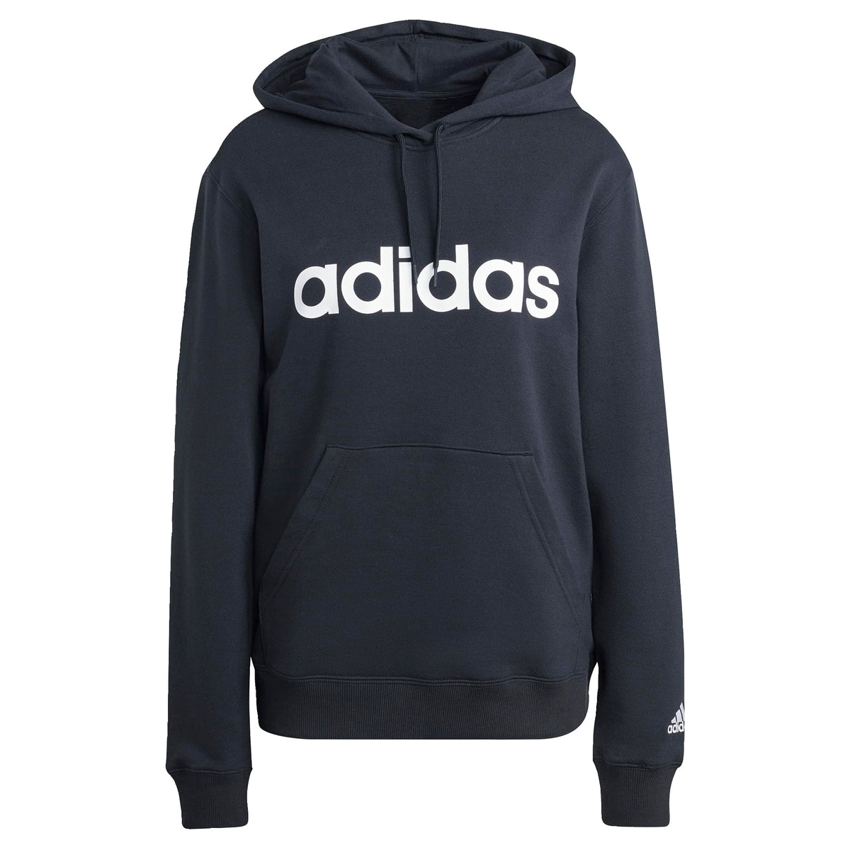 adidas Women's Essentials Linear Hooded Sweatshirt, Black/White, L