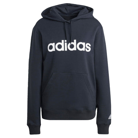 adidas Women's Essentials Linear Hooded Sweatshirt, Black/White, L