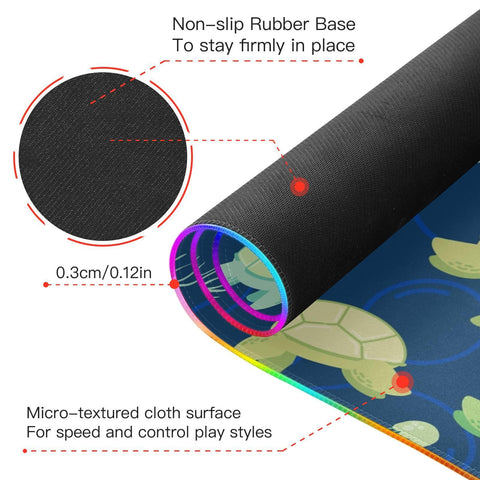 Cute Turtle Animal Wireless Charging Mouse Pad for Mobile Phone Extra Large Gaming Mousepad with 13 Lighting Modes Keyboard Mat for MacBook PC Laptop Desk Office Home Gaming