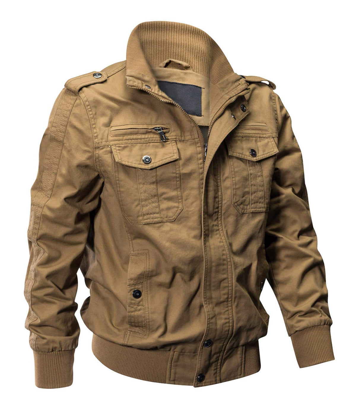 EKLENTSON Men's Cotton Military Jackets Casual Outdoor Coat Windbreaker Jacket Fall Jackets for Men Khaki S