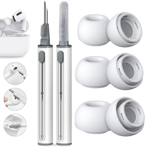 Foweroty Silicone Ear Tips Replacement for AirPods Pro and AirPods Pro 2nd Generation,with Noise Reduction Hole & Built-in dust Guard Screen,3 in 1 Cleaner Kit for USB-C Charging Case-3 Sizes(S/M/L)