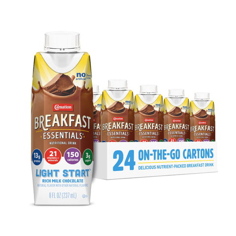 Carnation Breakfast Essentials Light Start Oral Supplement Chocolate 8 oz Bottle 24 Ct