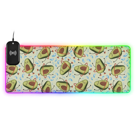 Cute Funny Avocado Wireless Charging Mouse Pad for Mobile Phone Extra Large Gaming Mousepad with 13 Lighting Modes Computer Mat for MacBook PC Laptop Desk Office Home Gaming