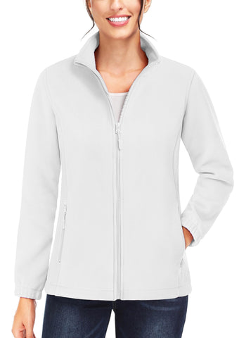 TACVASEN Womens Fleece Jackets Autumn Microfleece Warm Coats Lightweight Sports Casual Pullover with Zip Pockets White,M