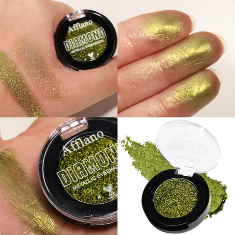 Afflano Sparkle Olive Green Metallic Glitter Eyeshadow, Single Shimmery Deep Green Eyeshadow Palette, Small Metallic Eye Shadow Pallet for Girl Women Smokey Eye Look, 24H