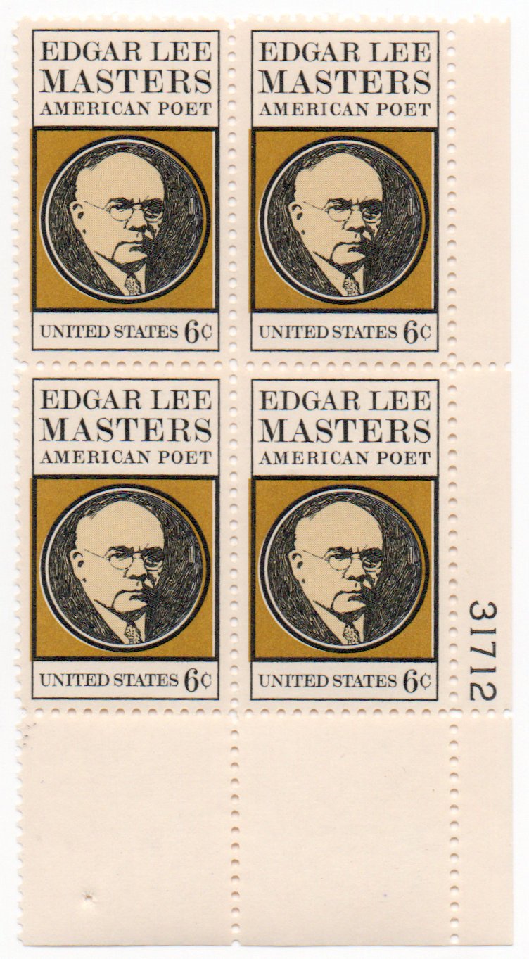 #1405 - 1970 6c Edgar Lee Masters U. S. Postage Stamp Plate Block (4)