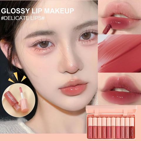 10 Colors Lip Tint Stain Set,Mini Liquid Lipstick, Korean Lip Gloss Watery Lip Stain, Multi-Use Lip and Cheek Tint,Long Lasting Non-Stick Cup Waterproof Lightweight Lip Makeup (Orange)