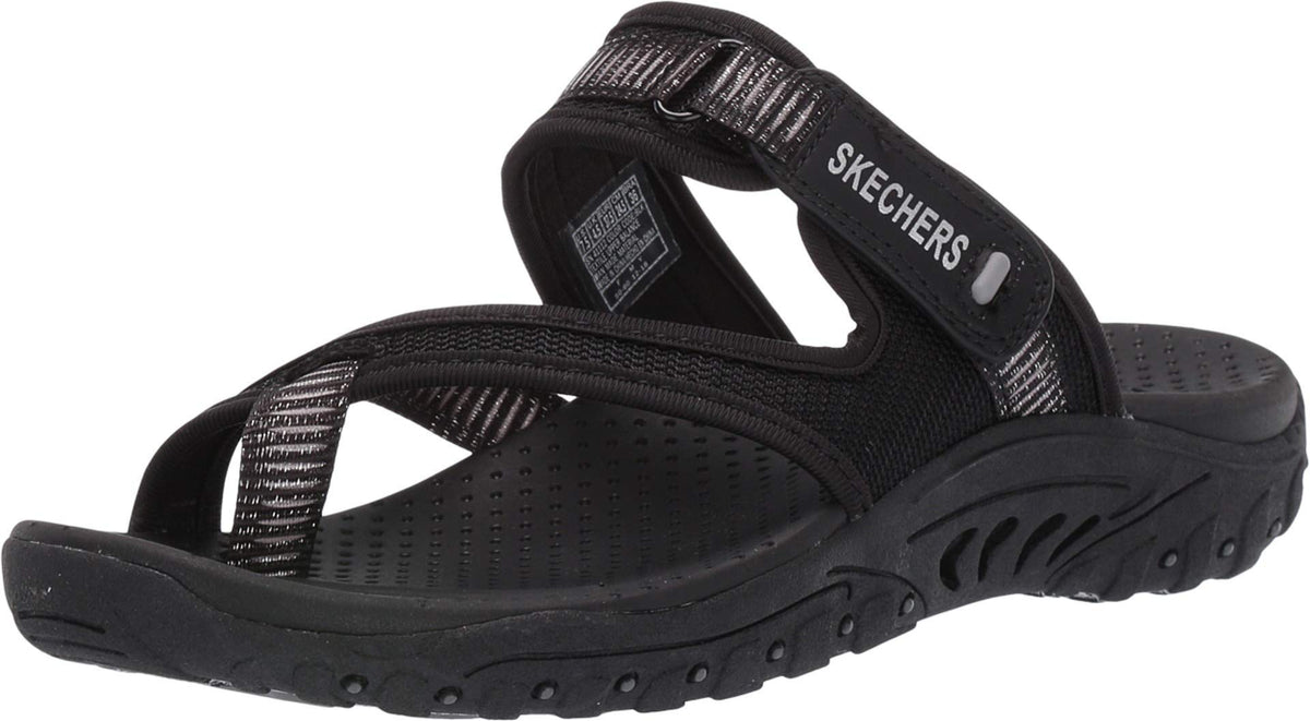 Skechers Women's Reggae-Seize The Day-Toe Thong Sandal Flip-Flop, Black, 7.5 M US