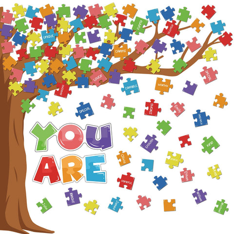 gisgfim Classroom Tree Bulletin Board Decorations Motivational Puzzle Pieces Cutouts You Are Inspirational Bulletin Board Tree Classroom for Elementary School Teacher Bulletin Board Wall Decor