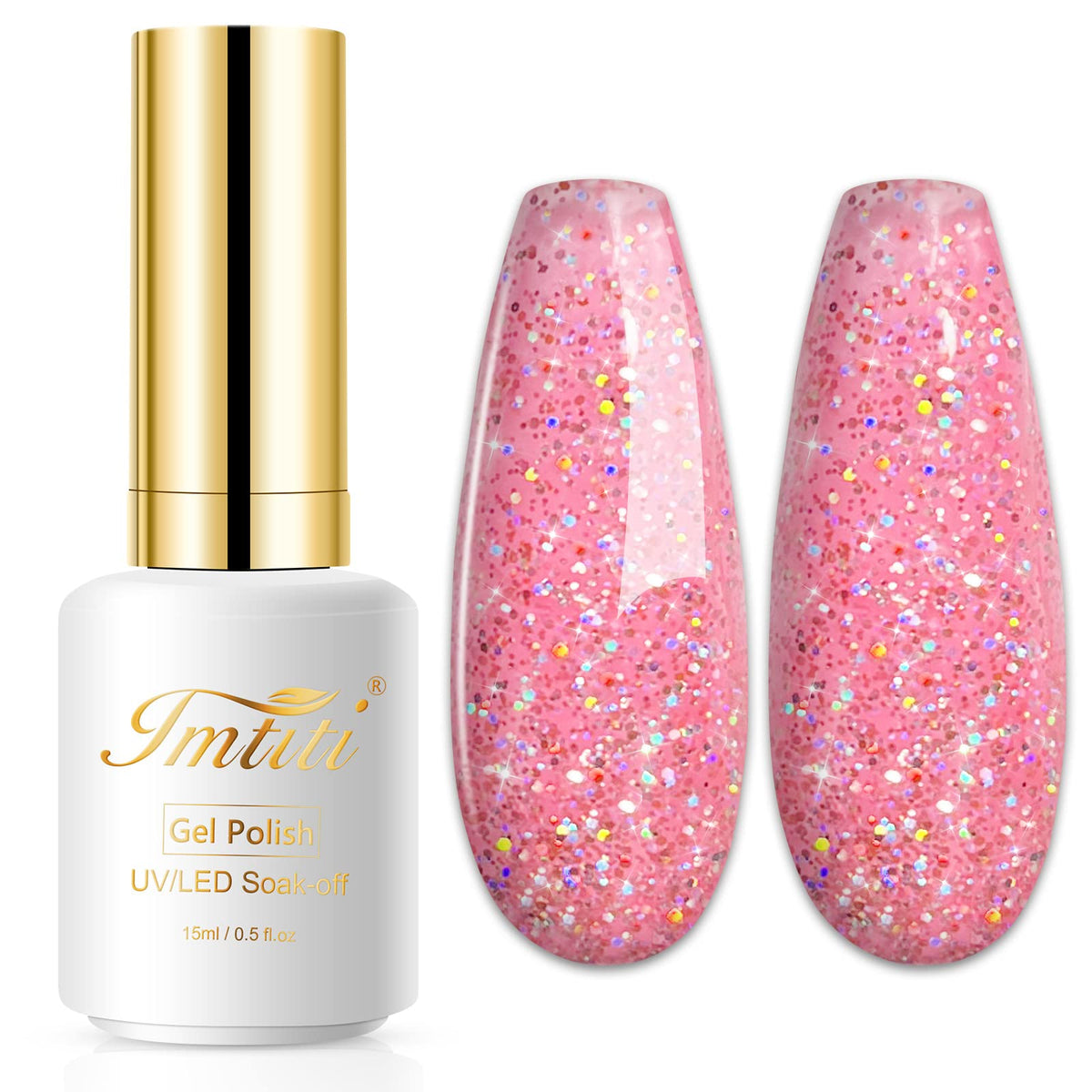 Imtiti Glitter Gel Nail Polish, 1 Pcs 0.5 Fl Oz Pink Glitter Gel Polish Soak Off LED U V Nail Gel Polish Nail Polish DIY Nail Art Starter Manicure Salon Gel Nail Polish Kit for Women Girls