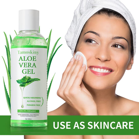 99.9% Organic Aloe Vera Gel for Face, Hair, Sunburn Relief, Pure Aloe Vera Soothing Gel for Skin Care, Acne, After Sun Repair, After Shave, No Sticky Residue, Moisturizing Quick Absorbing - 6.8 oz