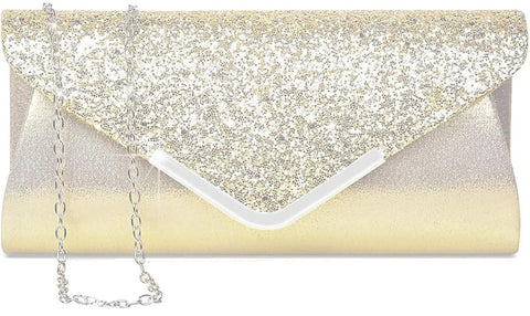 Fioeyr Women Clutch Bag Elegant Sequins Evening Clutch Purse Chain Shoulder Bags Sparkly Gold Evening Bridal Prom Party Handbag Purse