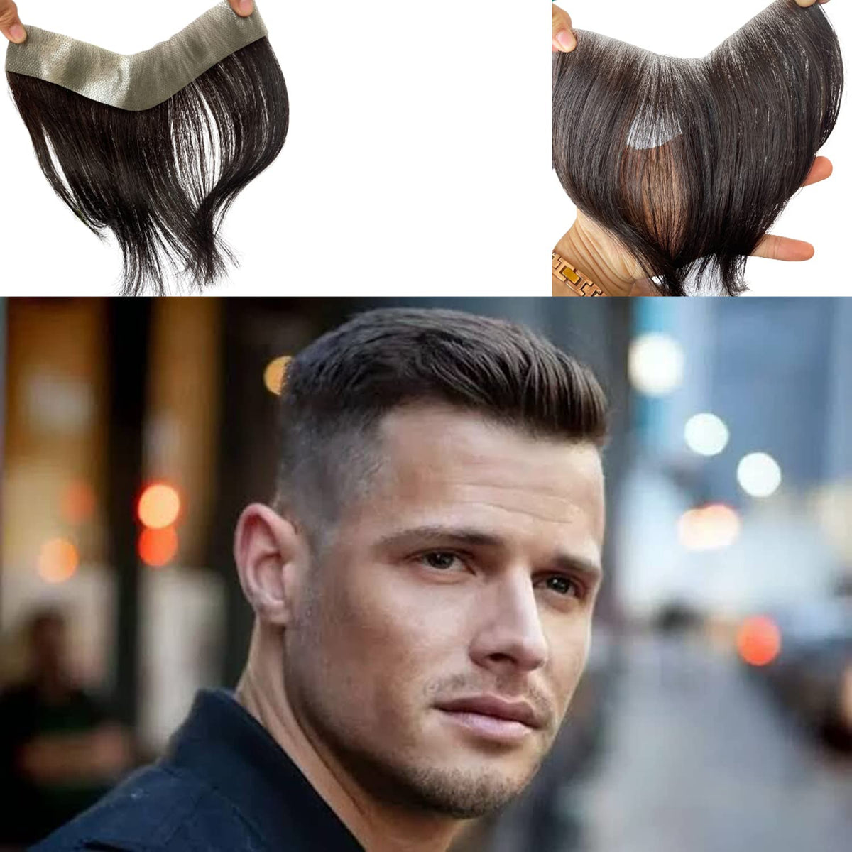 Voloria Men Forehead Hairline Toupee 100% Human Hair Skin PU Man Hairpieces Frontal Hair Topper for Receding Natural Hairline Replacement Systems #2 Dark Brown Color 0.78x6.29INCH